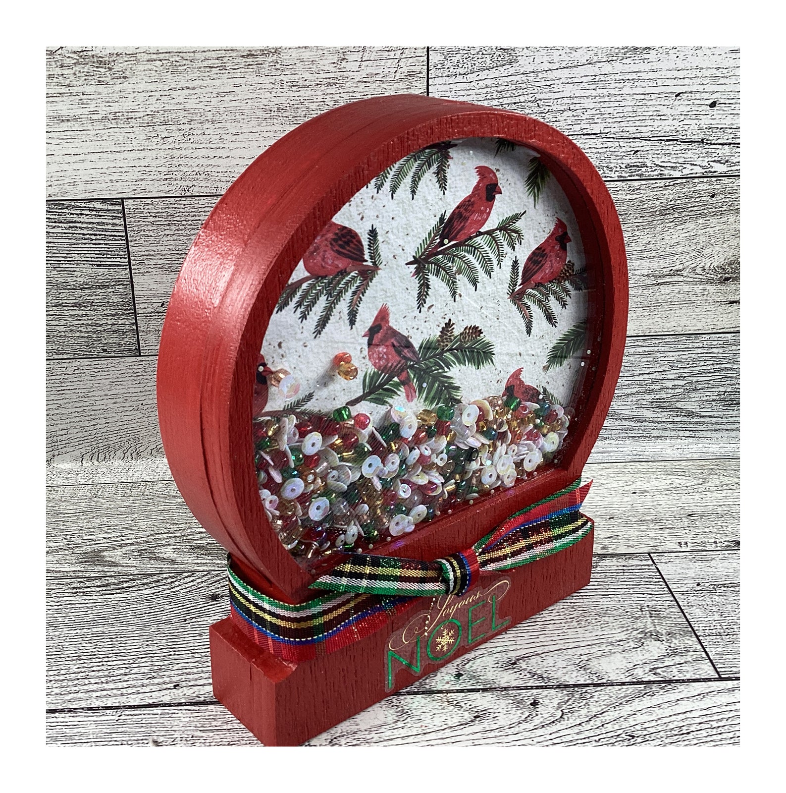 AGD Christmas Decor - Red Cardinal Noel Snow Globe Chunky Wood Shaker