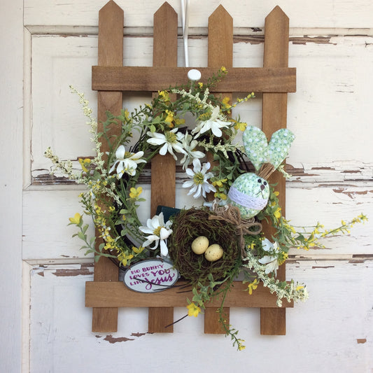 AGD Easter Decor - No Bunny Loves You Like Jesus Fence Lighted Wreath