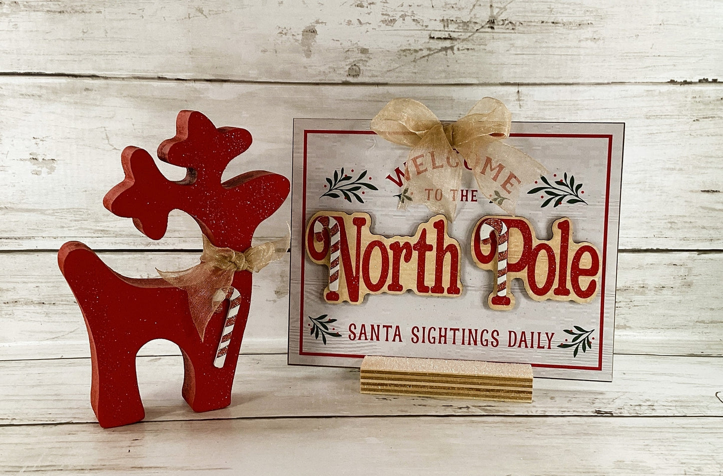 AGD Christmas Decor - Whimsy Reindeer Santa North Pole Tier Tray 2pc Set