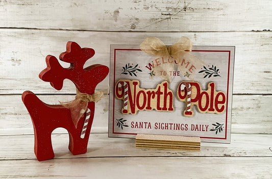 AGD Christmas Decor - Whimsy Reindeer Santa North Pole Tier Tray 2pc Set