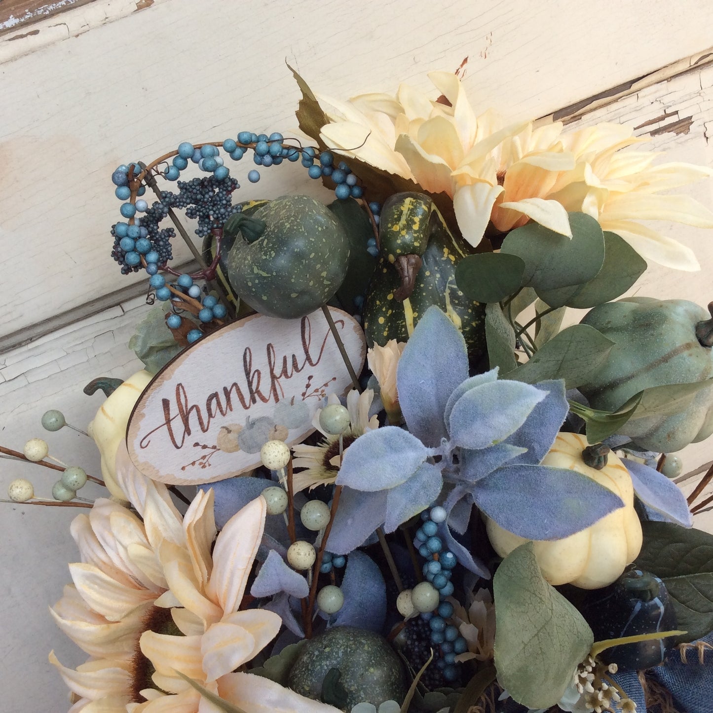 AGD Fall Decor - Thankful Tall Floral Galvanized Metal Centerpiece