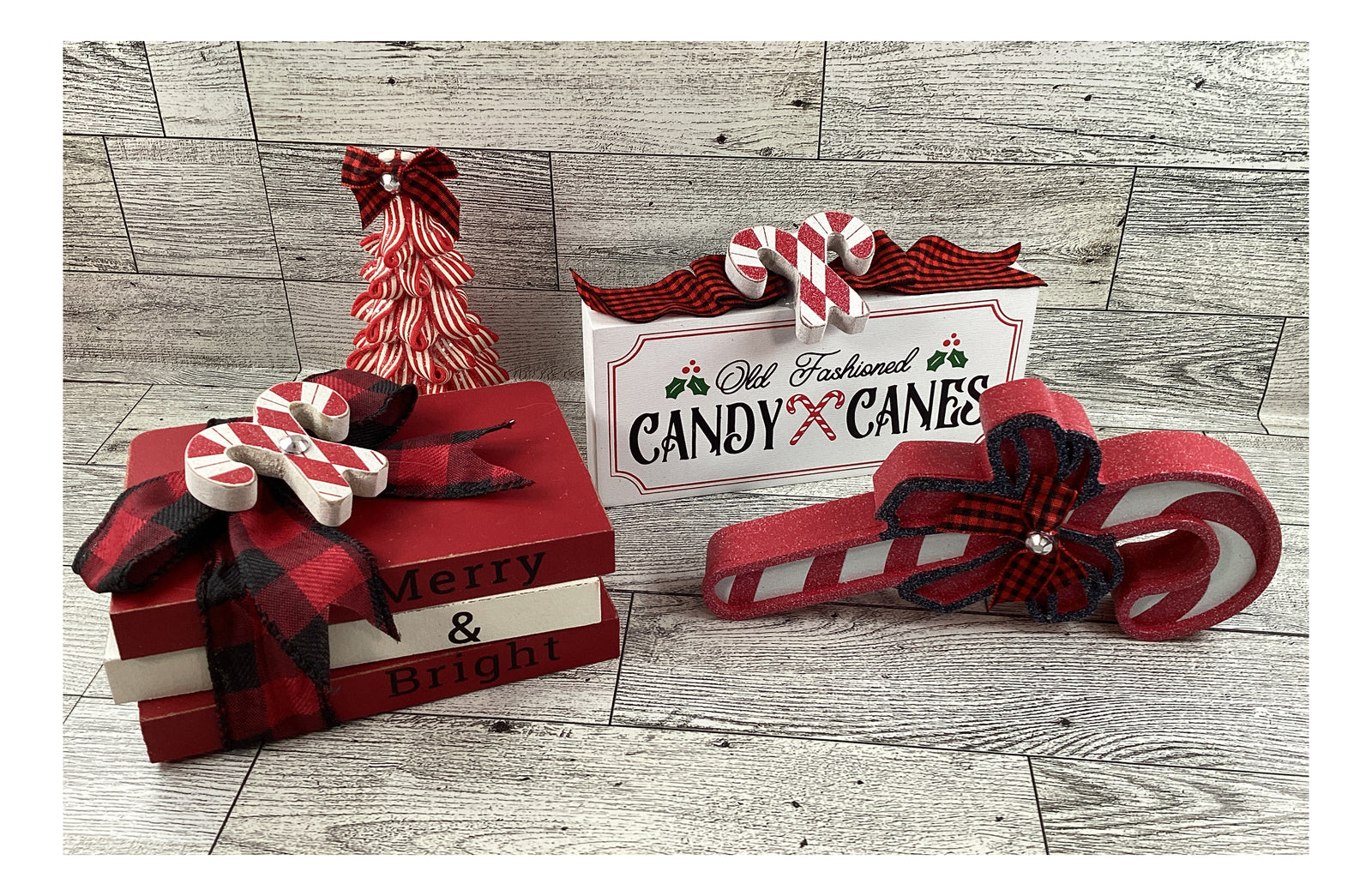 AGD Christmas Decor - Merry Bright Candy Cane Tier Tray Display 4pc Set