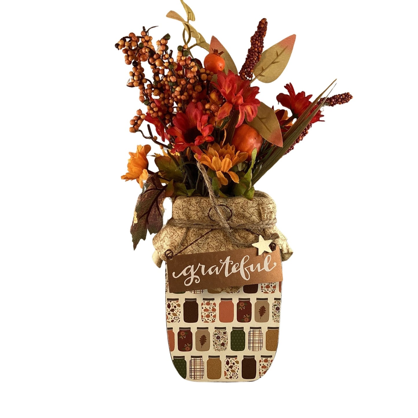 AGD Fall Decor - Autumn Grateful Thankful Floral Wood Mason Jar Display