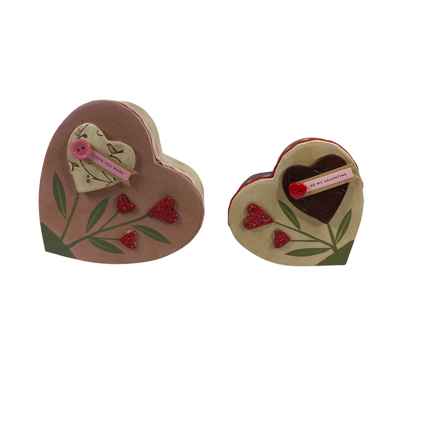 AGD Valentines Decor - Decoupage Heart Shaped Trinket Boxes 2pc Set