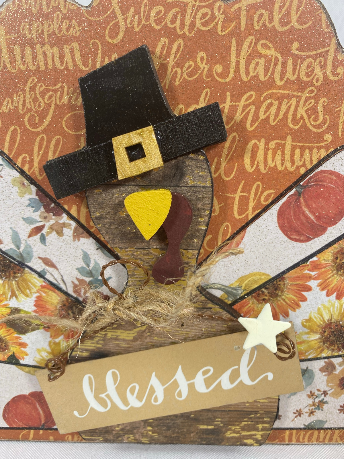 AGD Fall Decor - Reversible Blessed Chunky Wood Turkey Sign