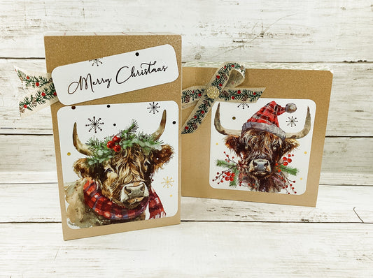 AGD Christmas Decor - Highland Scottish Cow Tabletop Box Signs 2pc Set