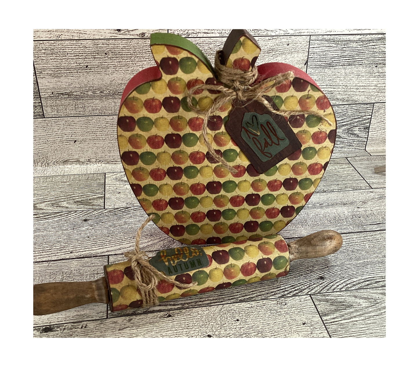 AGD Fall Decor - Chunky Wood Apple Sitter Rolling Pin 2pc Set