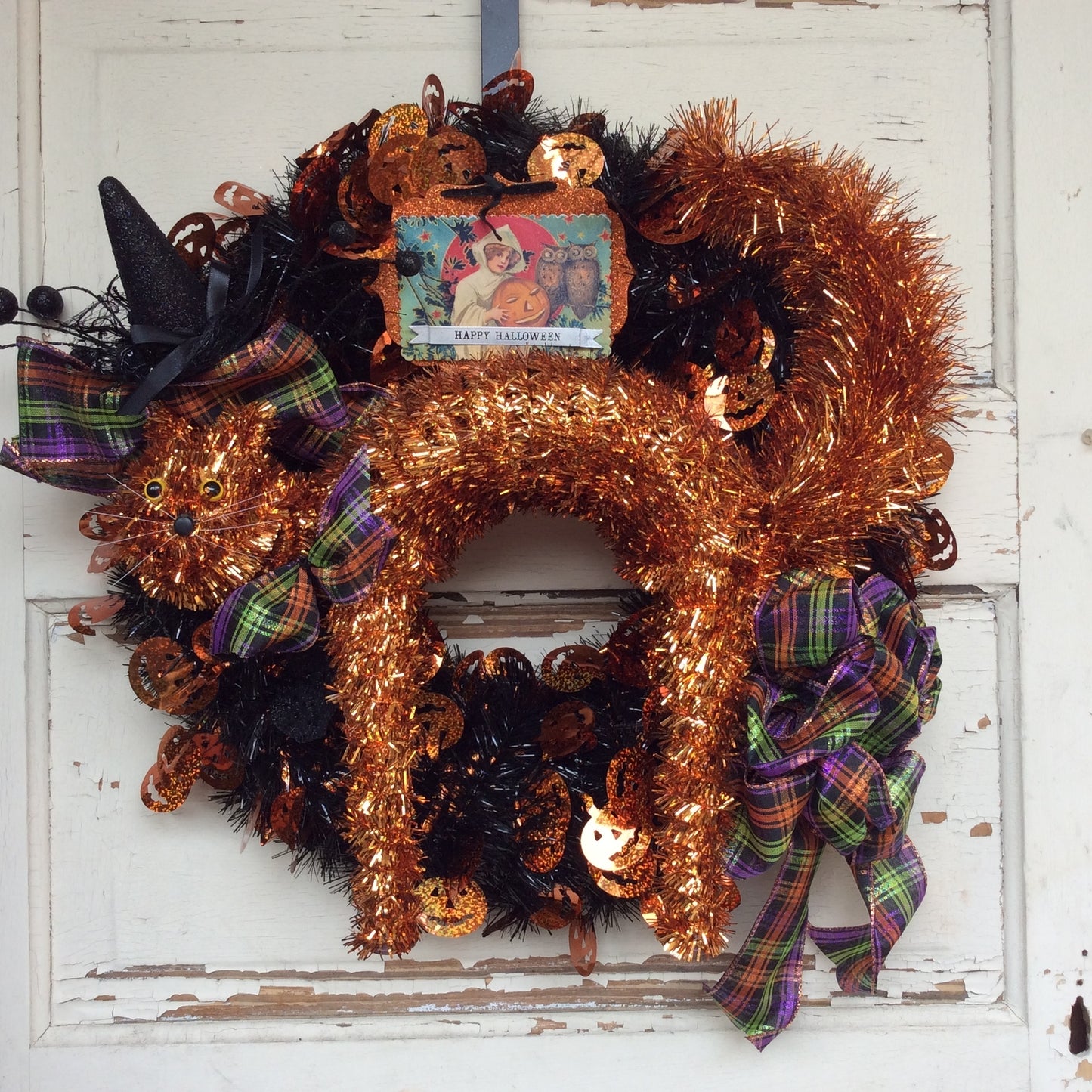 AGD Halloween Decor - Happy Halloween Orange Cat Wreath