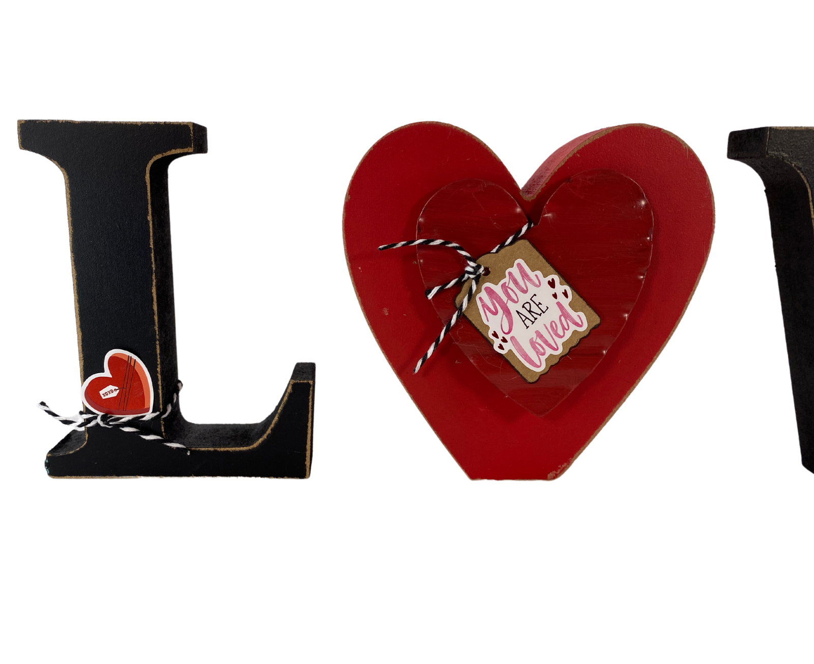 Valentines Decor - Chunky Wood Heart Love Letter Word Tabletop Display