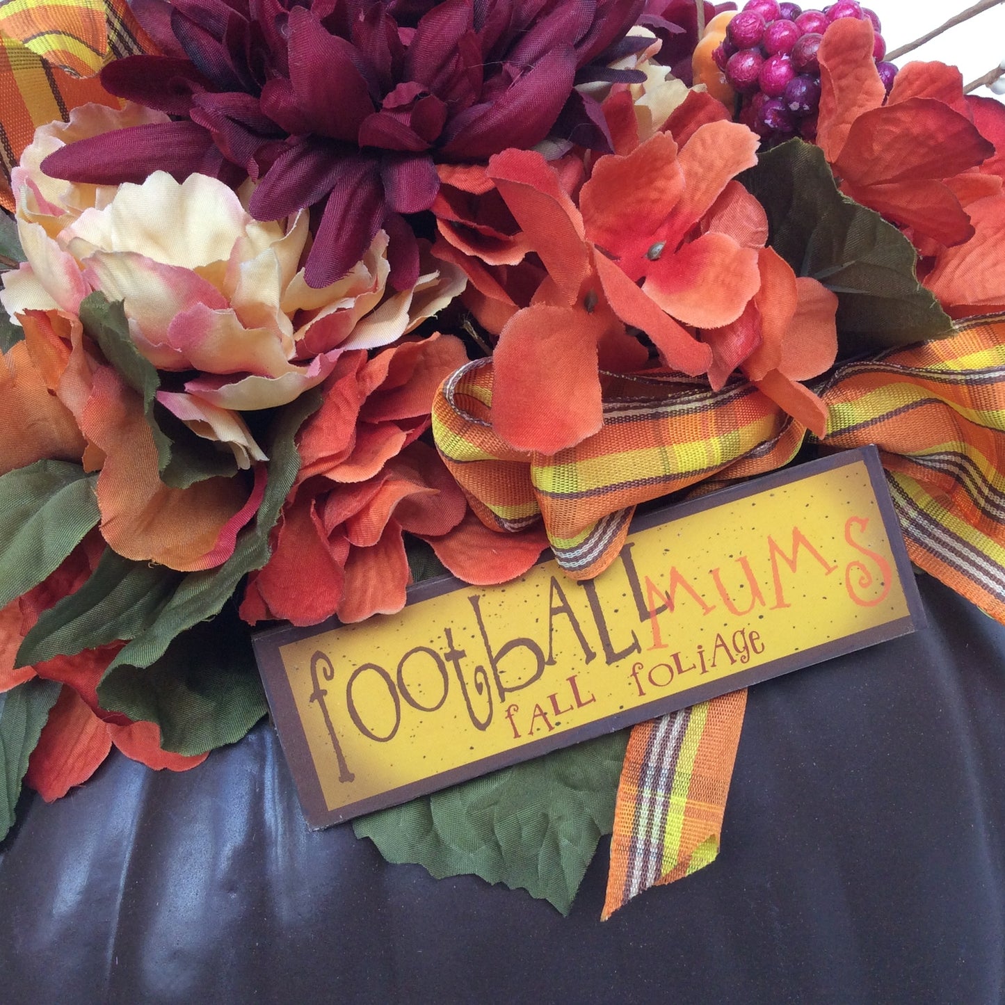 AGD Fall Decor - Football Mums Pumpkin Filled Artificial Floral Display