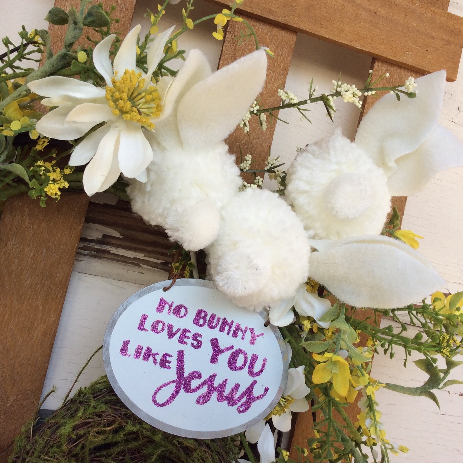 AGD Easter Decor - No Bunny Loves You Like Jesus Fence Lighted Wreath