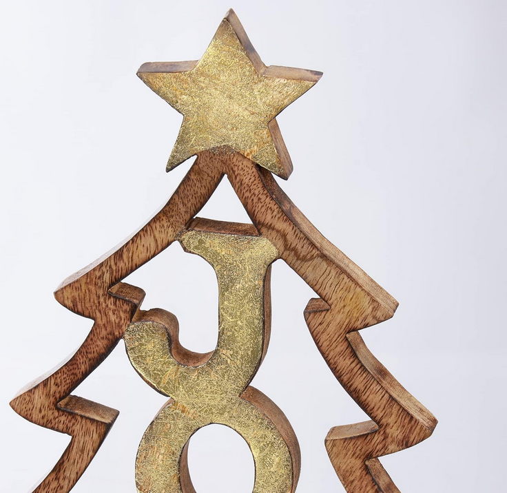 PBK Christmas Decor - Wood Natural Carved Joy Wood Tree