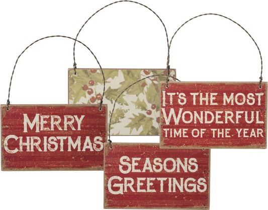 PBK Christmas Decor - Vintage Sentiments Words Ornament 3pc Set
