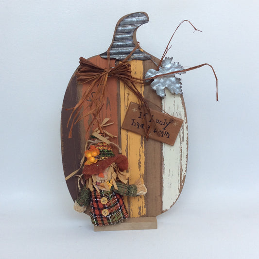 AGD Fall Decor - Scarecrow Had A Brain Tall Slat Pallet Pumpkin