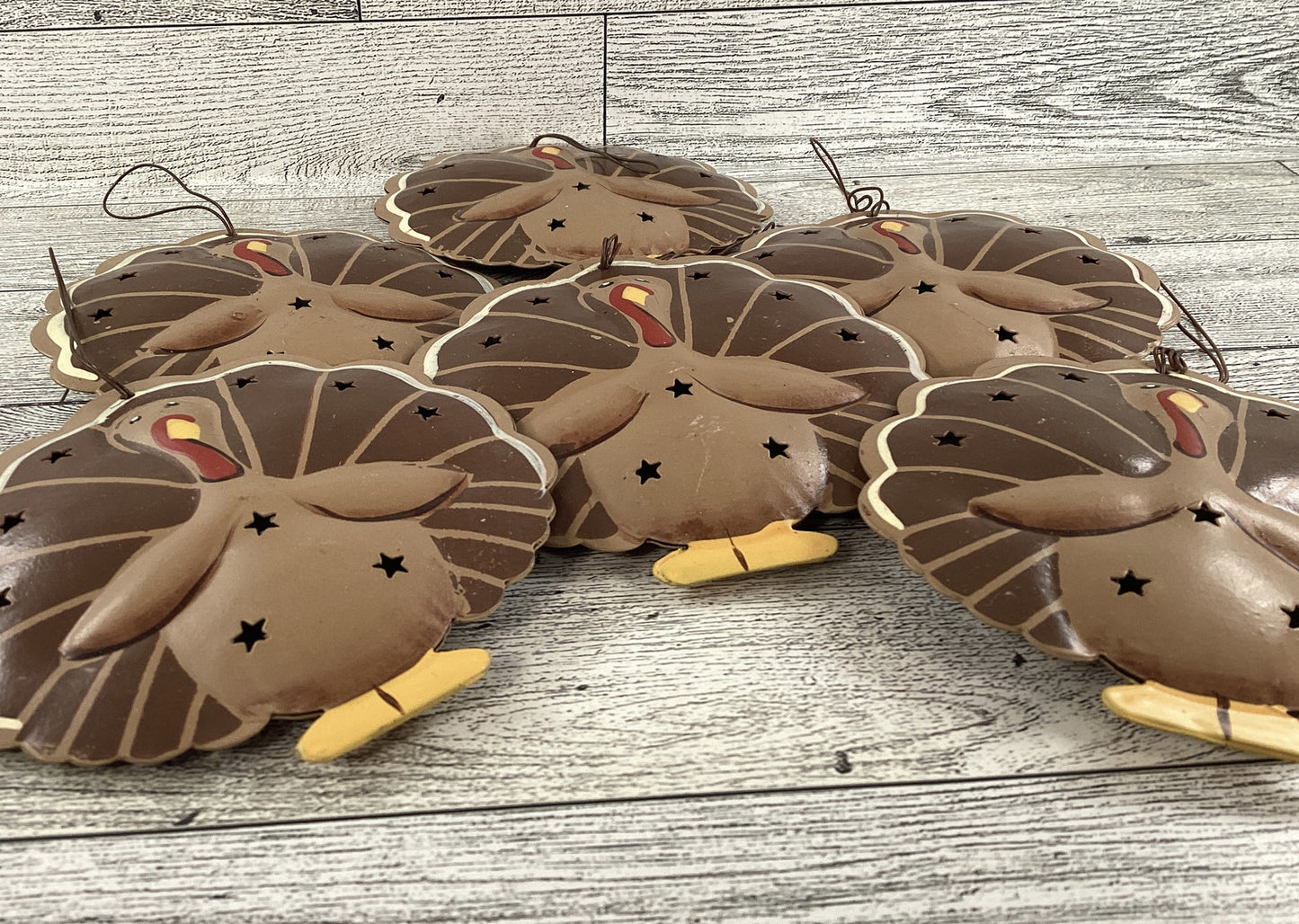 FD Fall Craft Supply - Metal Turkey  Sign Ornament 6pc Set