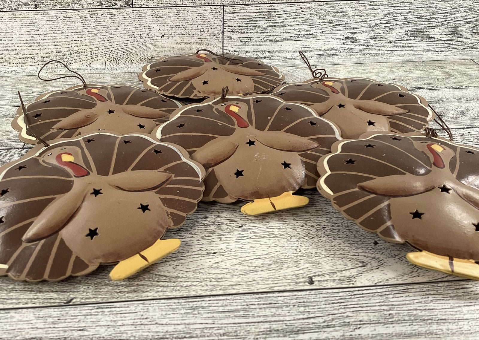 FD Fall Craft Supply - Metal Turkey  Sign Ornament 6pc Set