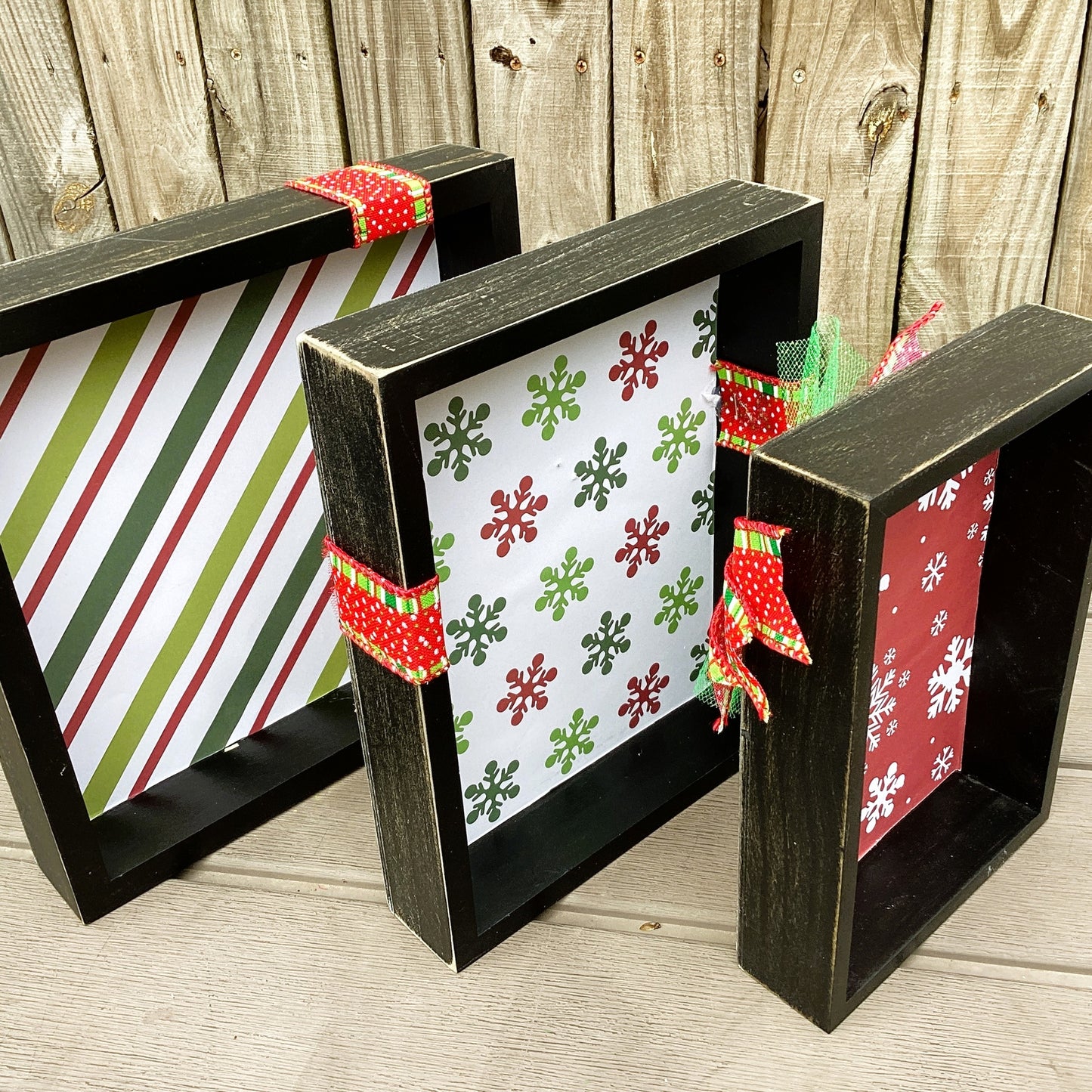 AGD Christmas Decor - Whimsy Red Green Faux Gift Present Box Signs 3pc