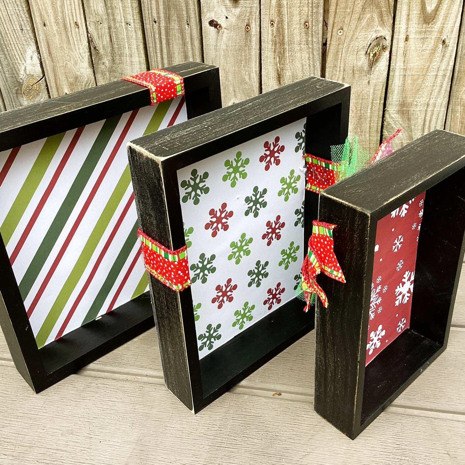 AGD Christmas Decor - Whimsy Red Green Faux Gift Present Box Signs 3pc