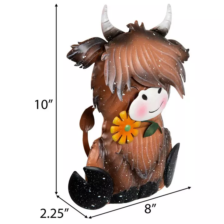 HL Spring Decor - Highland Cow with Flower Metal Sitter