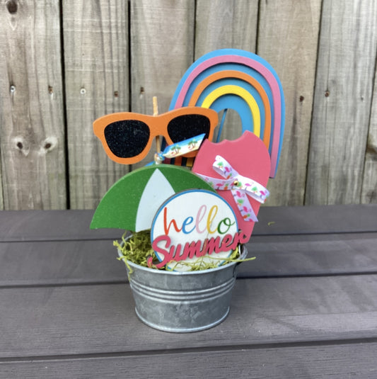 AGD Summer Decor - Hello Summer Beach Icon Galvanized Small Display