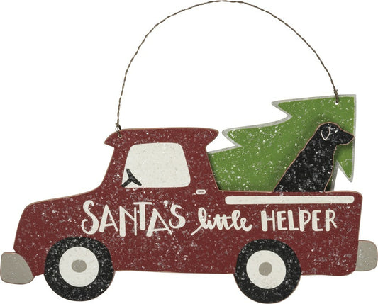 PBK Christmas Decor - Santa's Helper Vintage Truck & Dog Sign