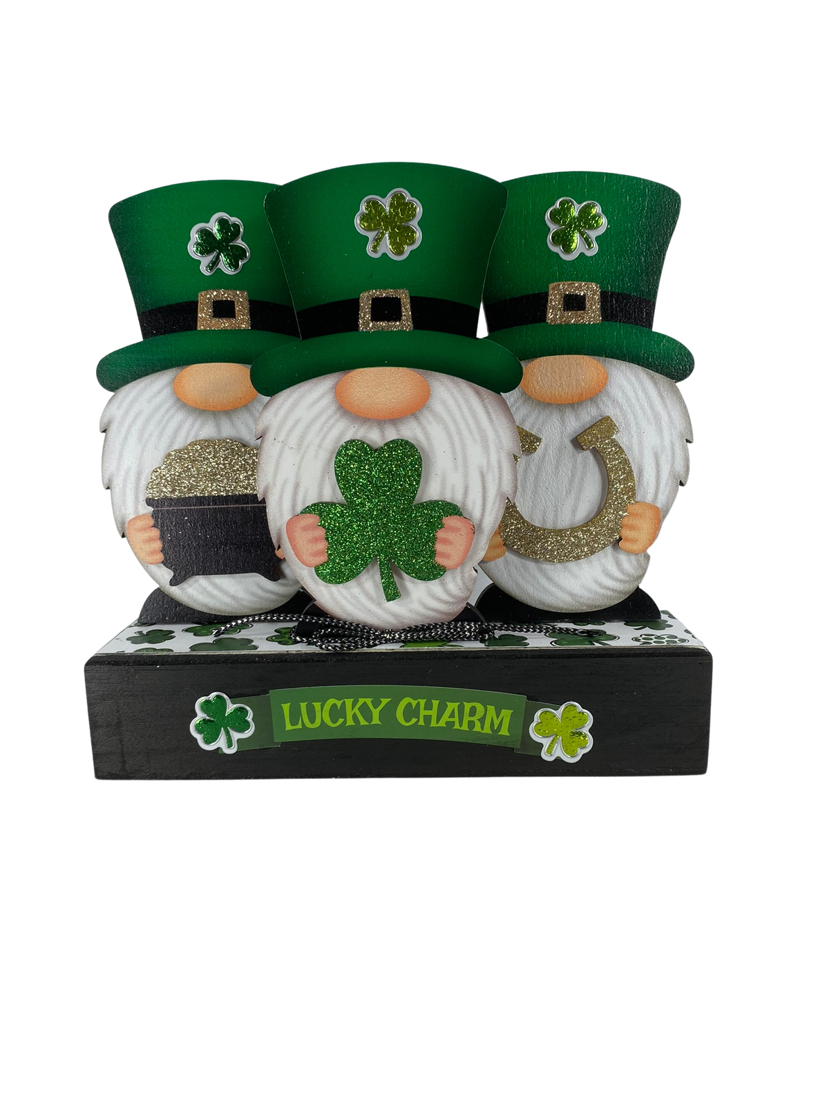 AGD St Patricks Decor - Lucky Charm Wood Gnome Display
