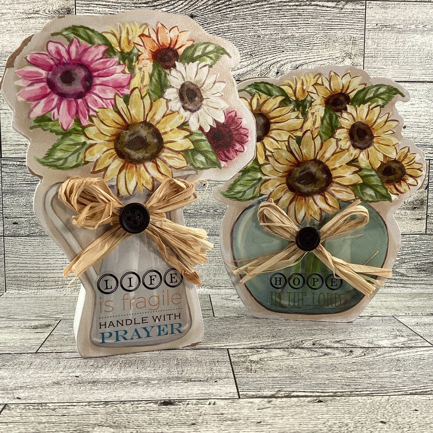 AGD Spring Decor - Hope Prayer Chunky Sunflowers Vases 2pc Set