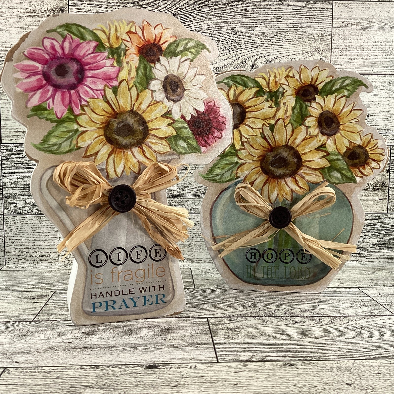 AGD Spring Decor - Hope Prayer Chunky Sunflowers Vases 2pc Set