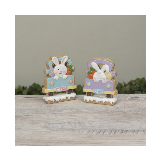 Gerson Easter Decor - Easter Bunny Gingerbread Cookie Truck 2pc