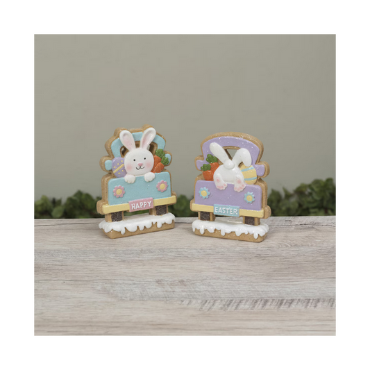 Gerson Easter Decor - Easter Bunny Gingerbread Cookie Truck 2pc