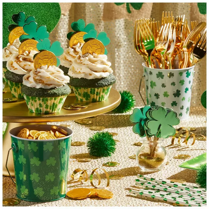 HL St Patricks Supply - Foil Shamrock Paper Straws 2 Sets