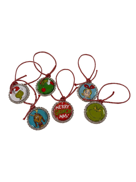 AGD Christmas Decor - Monster Rhinestone Bottle-cap Small Ornaments 6pc Set