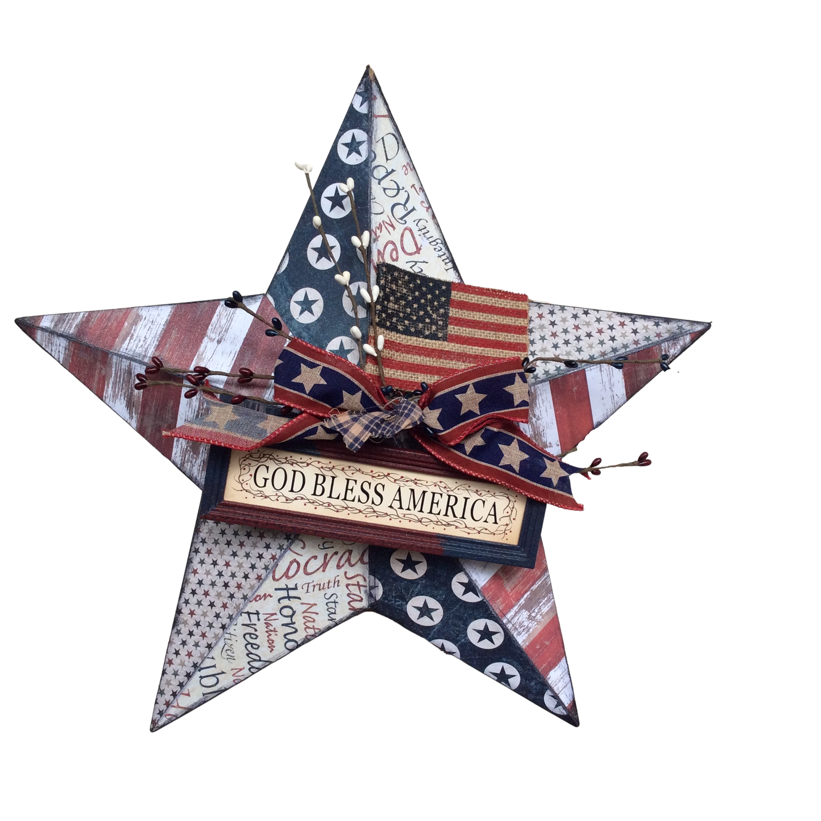 AGD Patriotic Decor - God Bless America Prim Distressed 3-D Metal Star