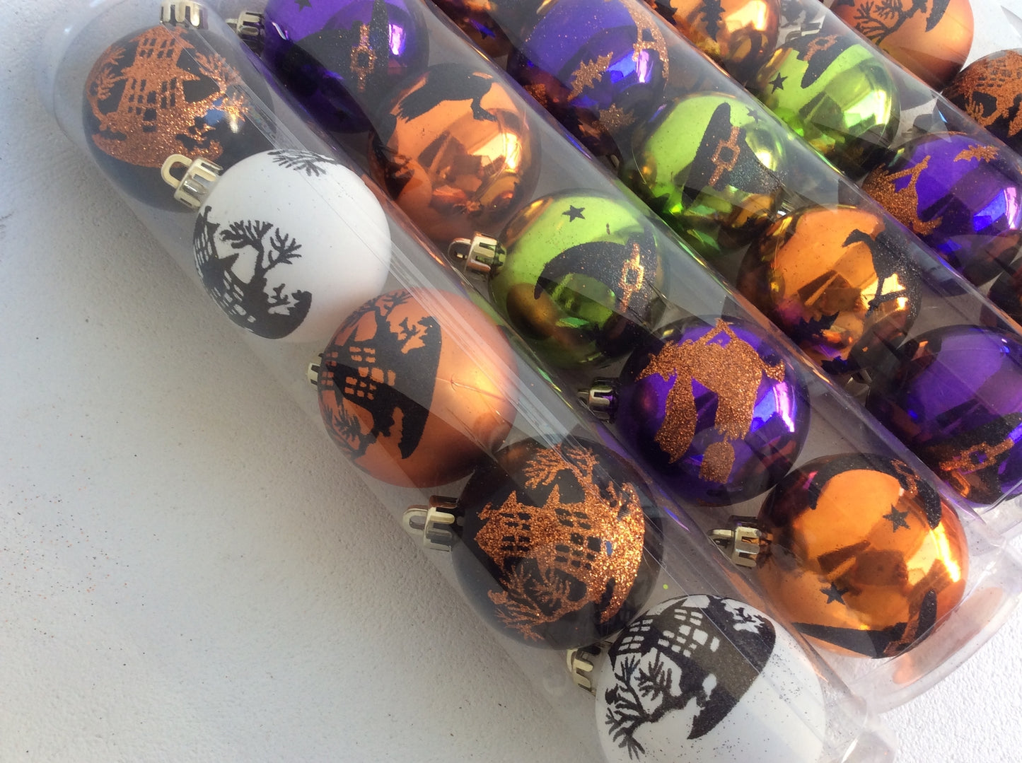 Darice Halloween Decor - Ornaments Bulbs Haunted House Witch Broom 5 Sets