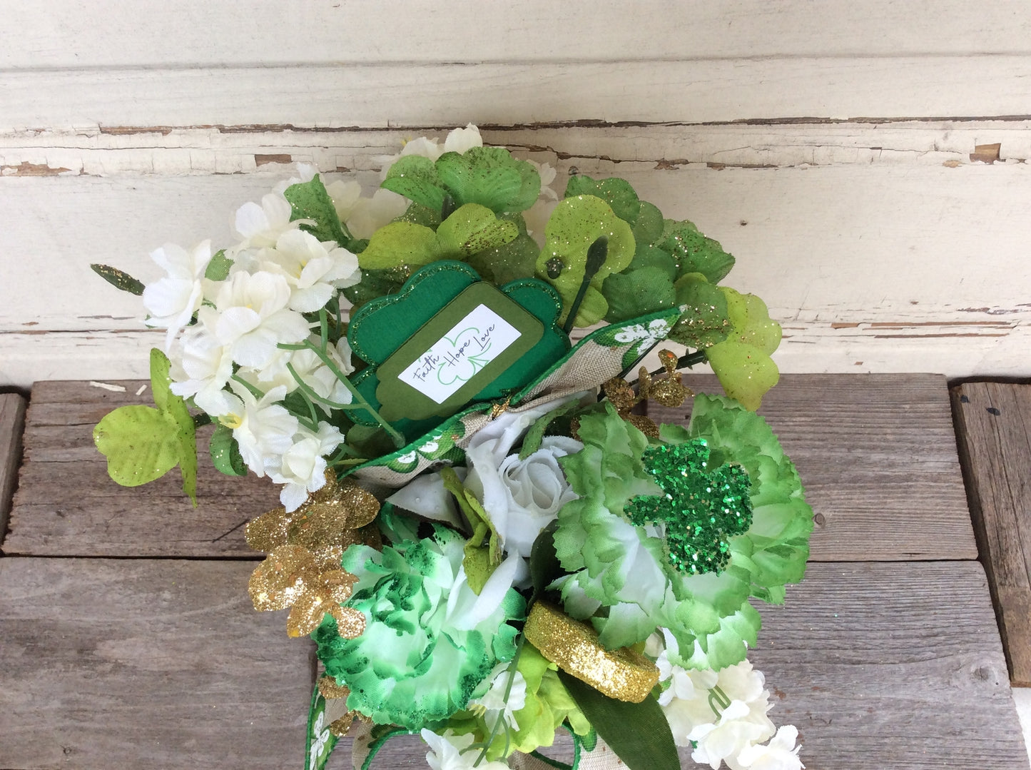 AGD Saint Patrick's Decor  – Faith Hope Love Floral Potted Centerpiece
