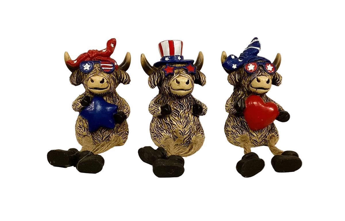Gerson Patriotic Decor -July 4th Highland Cow Figurines 3pc