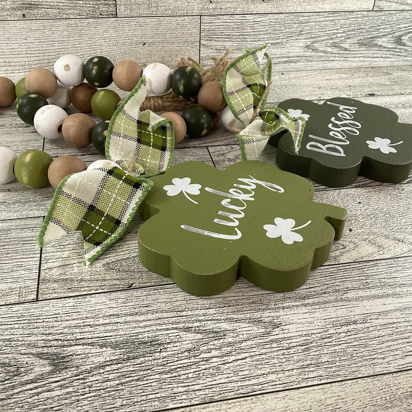 AGD St Patrick's Decor  – Wood Bead and Shamrock Garlands 2pc Set