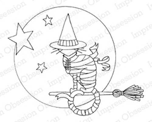 Impression Obsession Rubber Stamps - Witchy Kitty Cat 3pc Set