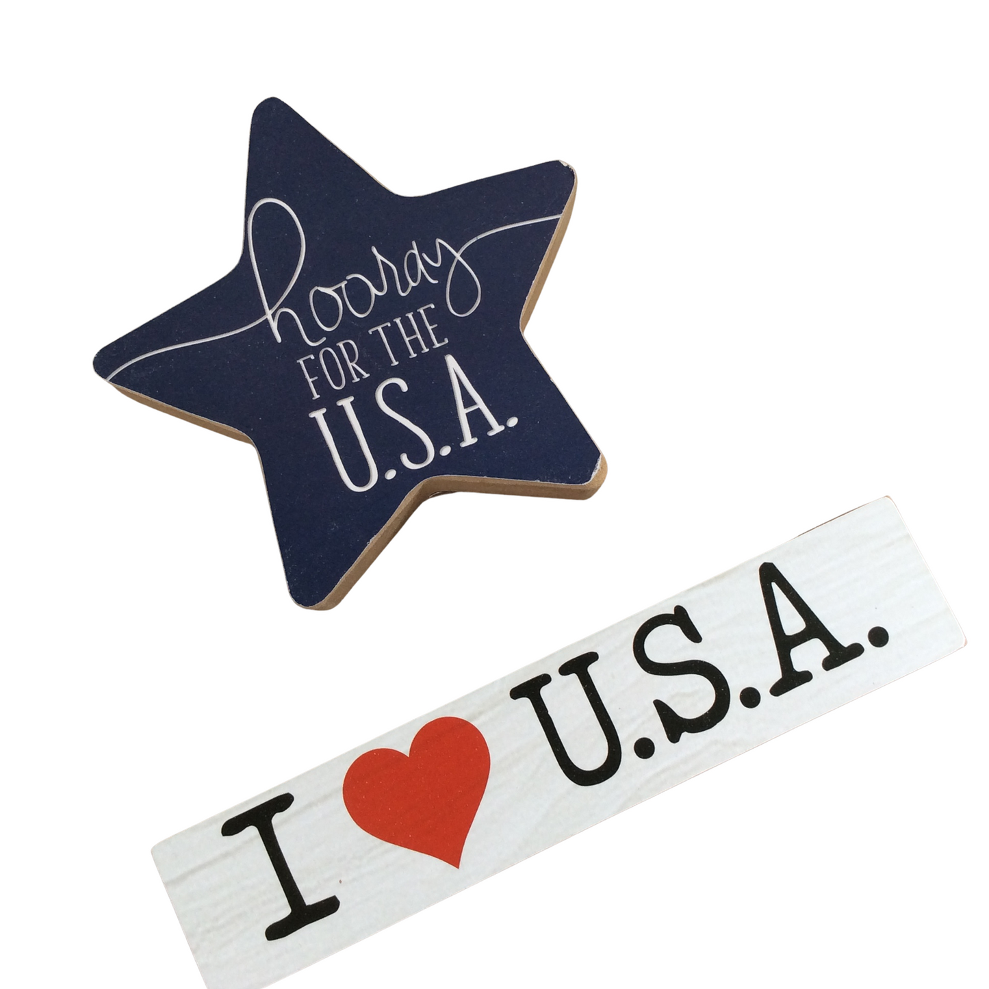 AGD Patriotic Decor -  Hooray For The USA Star Chunky Wood 2pc Set