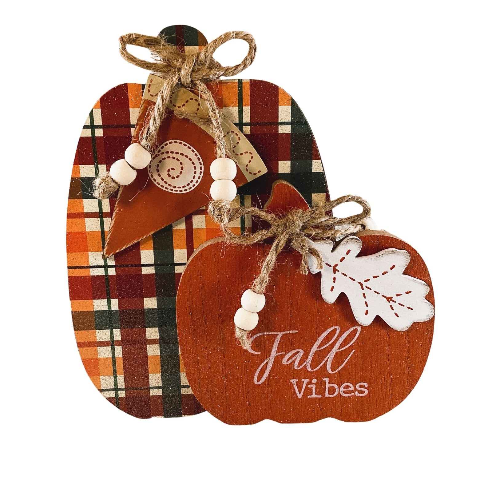 AGD Multi Color Plaid Pumpkin Fall Vibes Sign & Garland Tier Tray