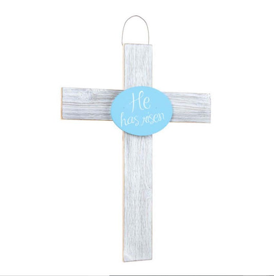 TBD Easter Decor - He Has Risen Whitewash Wood Cross