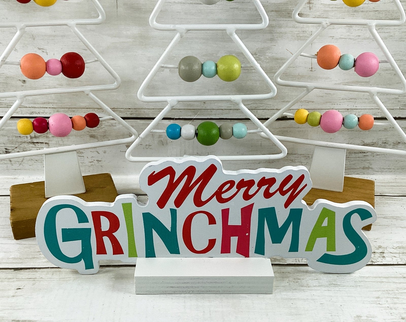 AGD Christmas Decor - Bright Green Grin-Monster Bead Wire Tree 4pc Set