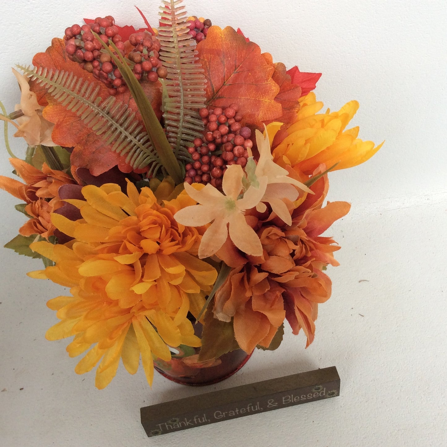 AGD Fall Decor - Owl Tin Filled Artificial Floral Display