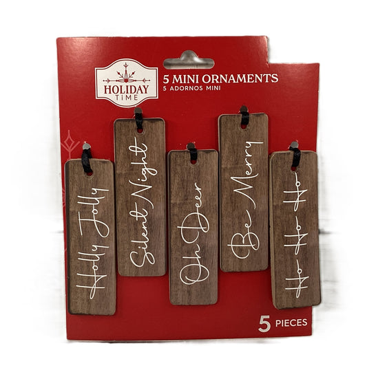 WM Christmas Decor - Miniature Tree Natural Tag Ornaments 5pc Set