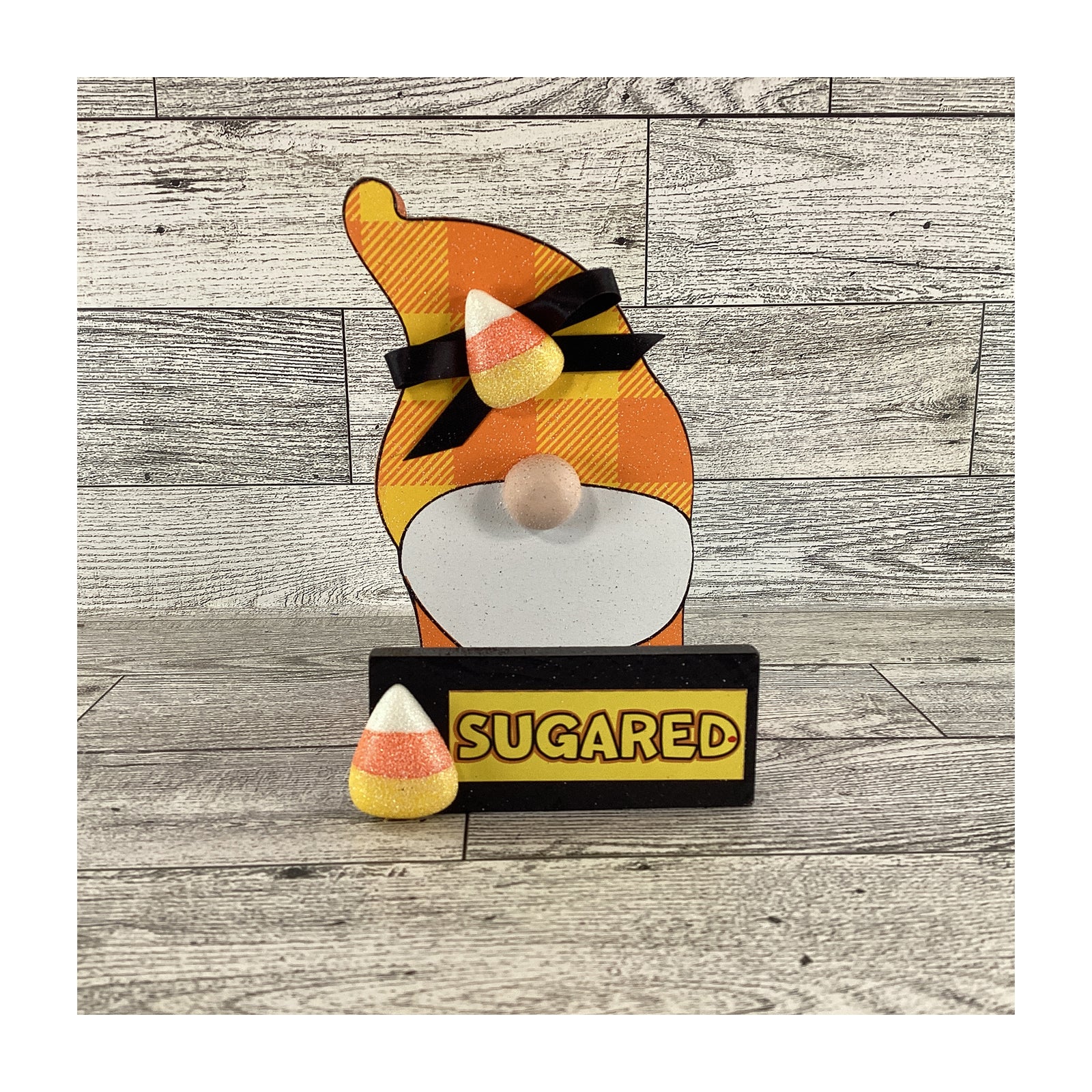 AGD Halloween Decor -  Candy Corn Sugared Gnome and Sign 2pc Set