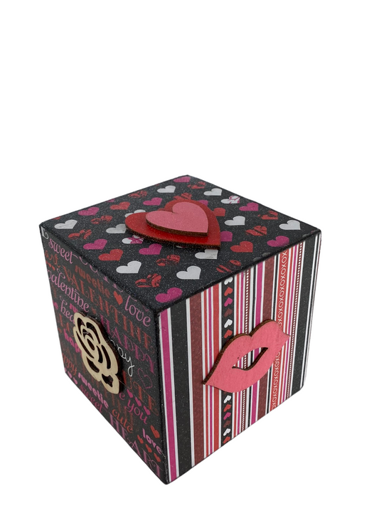 AGD Valentines Decor - Pink White Black Red Love Heart Icons Wood Block
