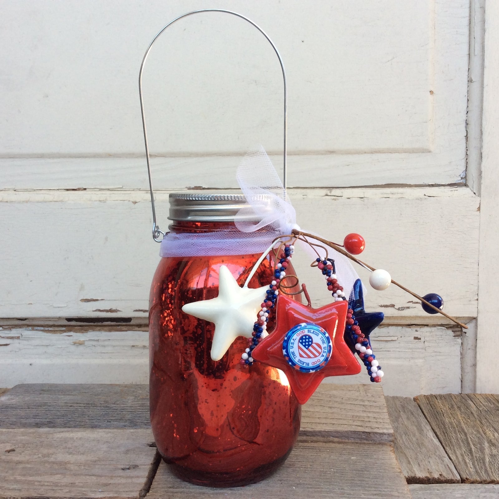 AGD Patriotic Decor - God Bless USA Lighted Mason Jar