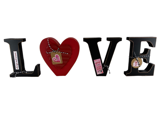 Valentines Decor - Chunky Wood Heart Love Letter Word Tabletop Display