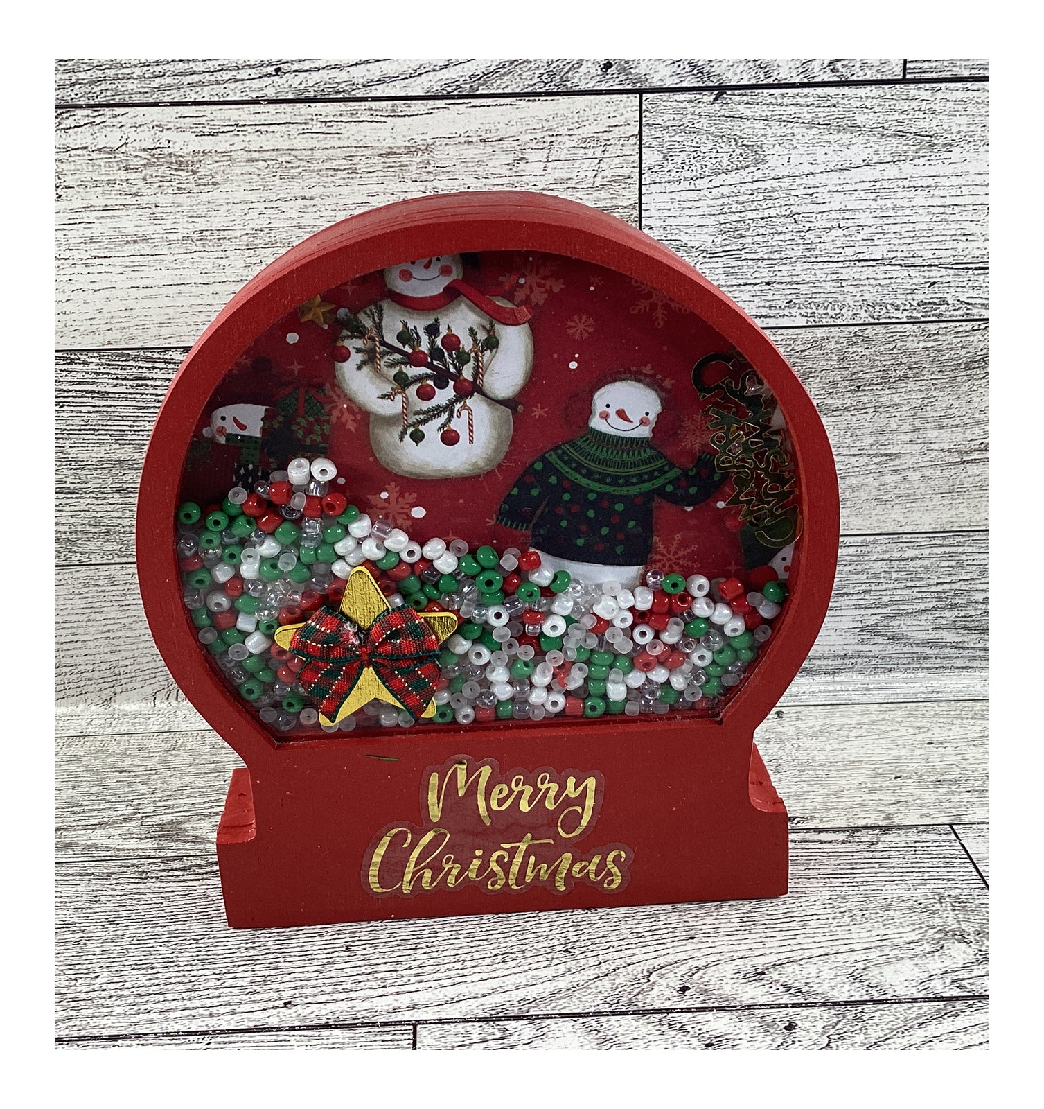 AGD Christmas Decor - Merry Snowman Dry Snow Globe Chunky Wood Shaker
