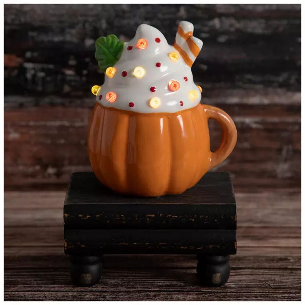 HL Fall Decor - Light Up Ceramic Pumpkin Mug Cupcakes 2pc Set